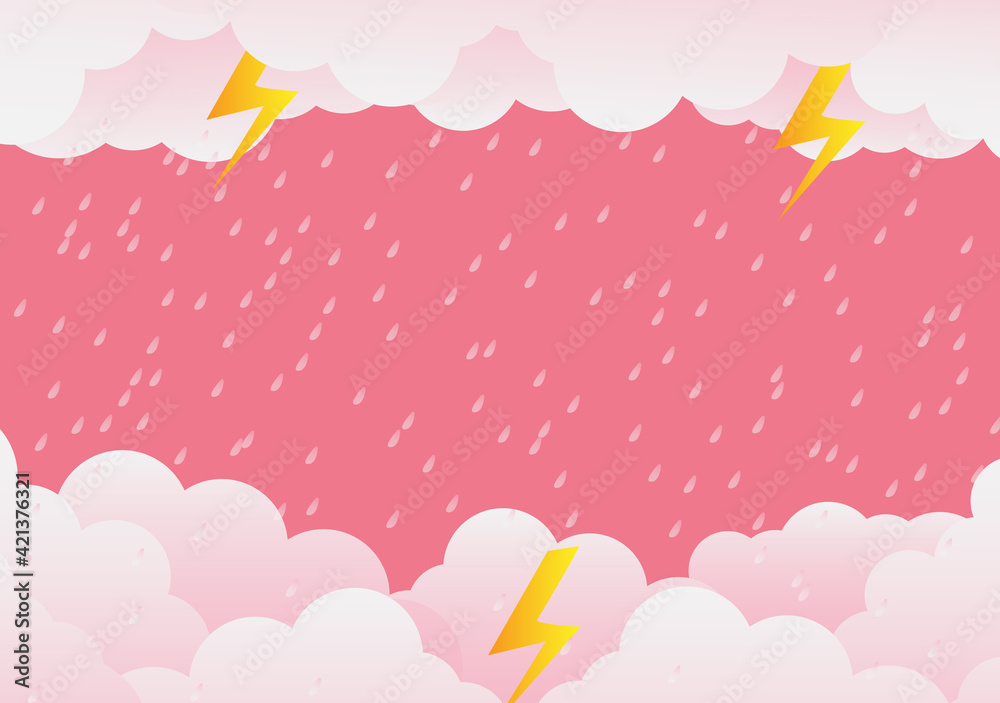 Rainy Day and lightning in clouds, vector illustration. on abstract background.paper art.vector illustration