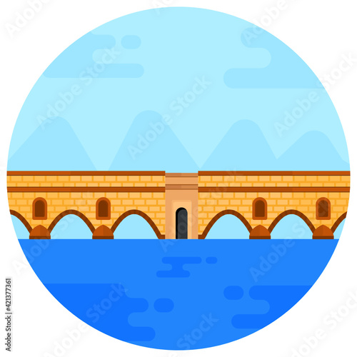 
Ancient roman aqueduct bridge icon in flat design 

