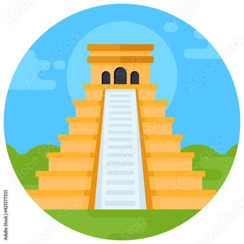 
A chichen itza in mexico, flat rounded icon

