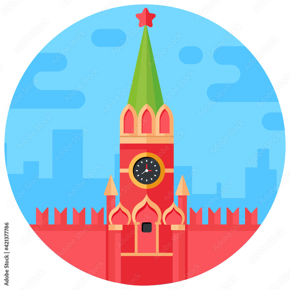 
A kremlin in russia, flat rounded icon

