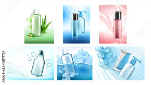 Micellar Water Bottles Promo Banners Set Vector