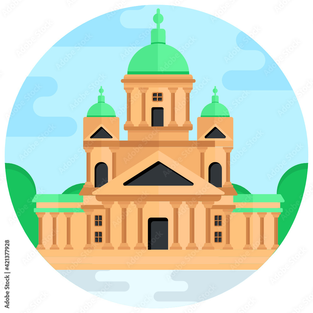 
A blue mosque icon in flat rounded design

