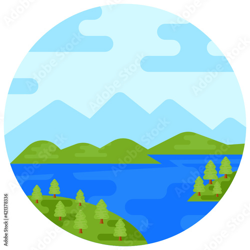  A riverscape icon in flat style  