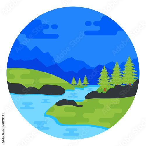 Flat rounded icon of beach landscape  