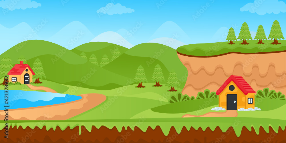 Fototapeta premium A nature landscape background flat illustration