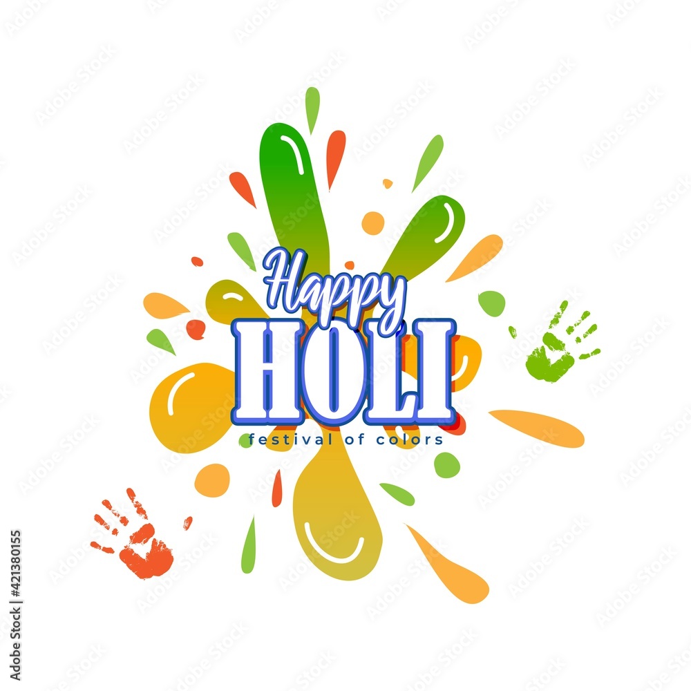 Naklejka premium Vector illustration of Happy Holi greeting, written Hindi text means It's Holi Festival of Colors, festival elements with colorful background 