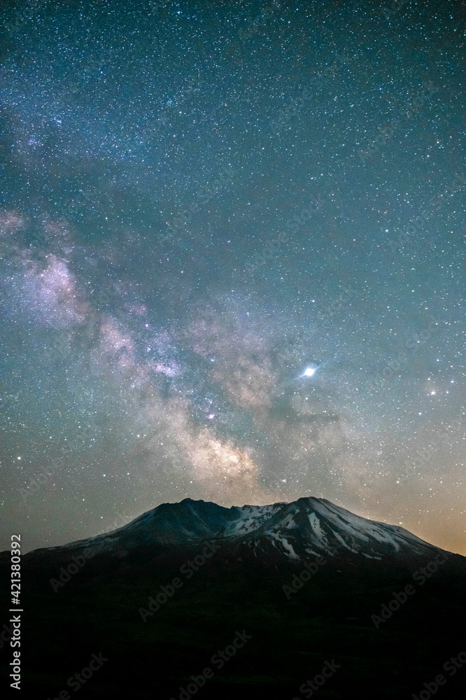 The Milky Way rising above Mt. St. Helens, an active stratovolcano in Washington State, USA