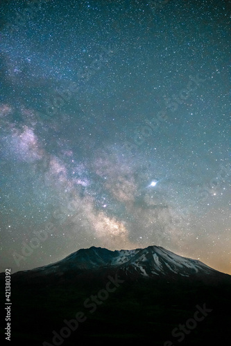 The Milky Way rising above Mt. St. Helens, an active stratovolcano in Washington State, USA