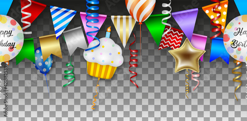 seamless birthday banner with colorful balloons streamers and pennants