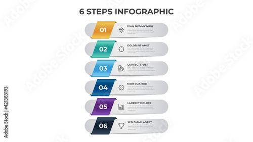 6 points of steps diagram, vertical list layout, infographic template vector.
