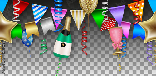 seamless party banner with colorful balloons streamers and pennants