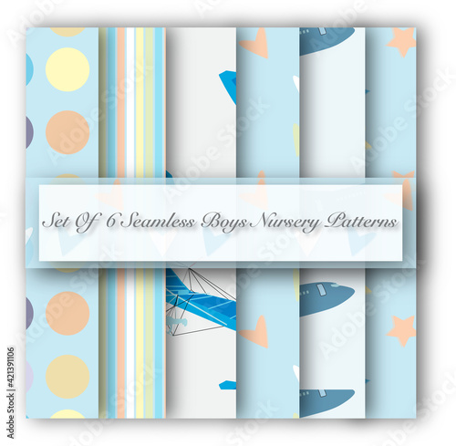 Set of 6 Seamless Boys Nursery Patterns