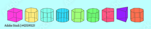 set of prism cartoon icon design template with various models. vector illustration isolated on blue background