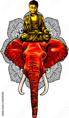 buddha statue above head of elephant vector