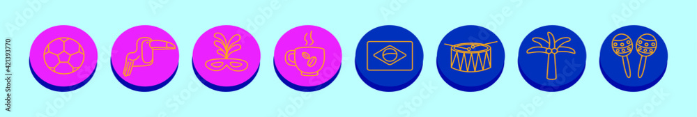 set of brazil symbol cartoon icon design template with various models. vector illustration isolated on blue background set of brazil symbol cartoon icon design template with various models. vector illustration isolated on blue background