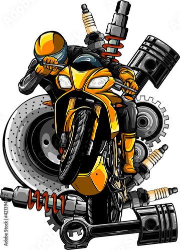 Vector illustration of motorbike with Spares design