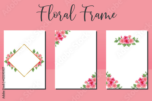 Wedding invitation frame set, floral watercolor hand drawn Hibiscus Flower design Invitation Card Template © Vectorcome