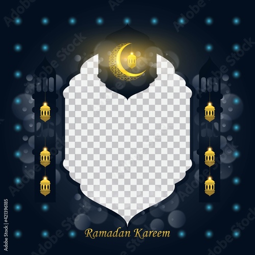 Ramadan kareem background for social media post design template. crescent moon and lantern element. Islamic backgrounds for posters, banners, greeting cards and social media post template.