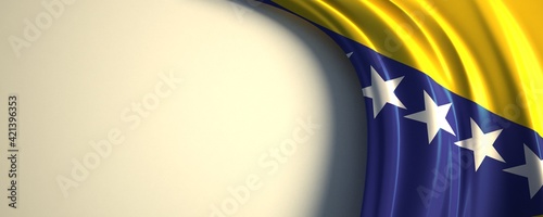 Bosnia Flag. 3d illustration of the waving national flag with a copy space.
Europe country flag.
 photo