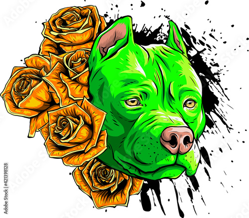 head of dog with roses vector illustration