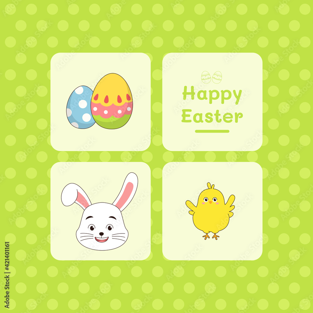 Cute rabbit with chick, Happy Easter bunny