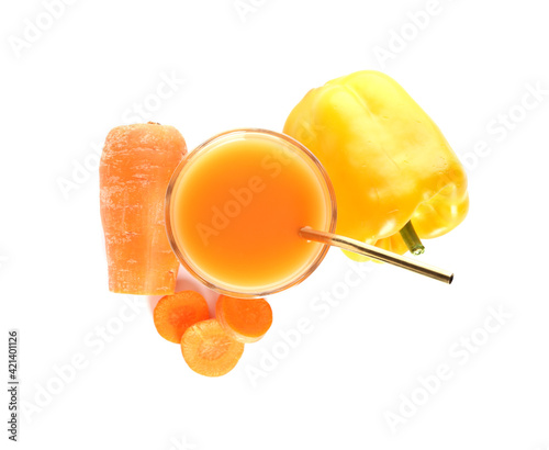 Glass of healthy vegetable smoothie on white background