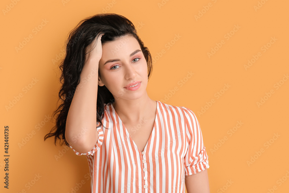Beautiful young woman on color background Beautiful young woman on color background