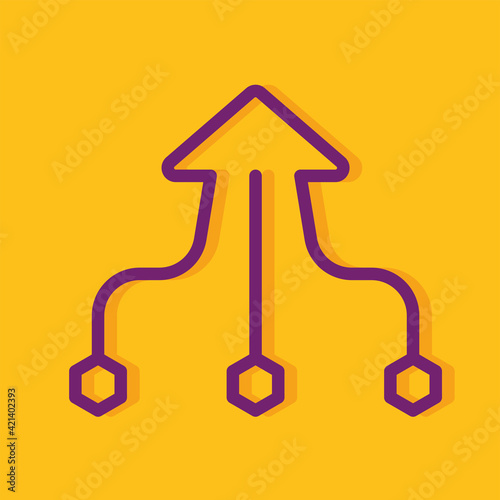 three purple line joining and merging become an arrow to same direction on yellow background