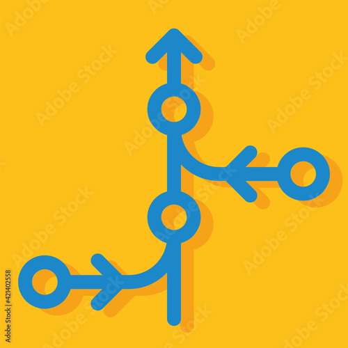 three blue line joining and merging become an arrow to same direction on yellow background