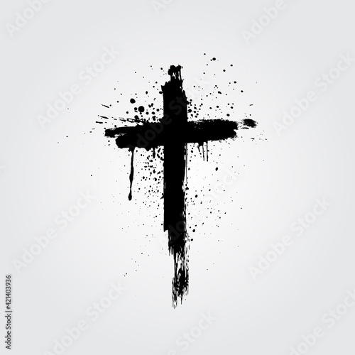 Vector hand drawn black paint brush grunge cross icon