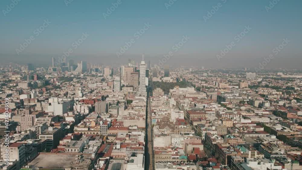 Back flight over Mexico city download with a drone Back flight over Mexico city download with a drone