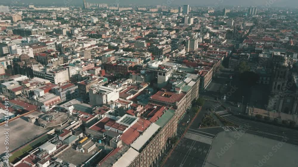Rotational view of Mexico city main plaza Zocalo with drone
