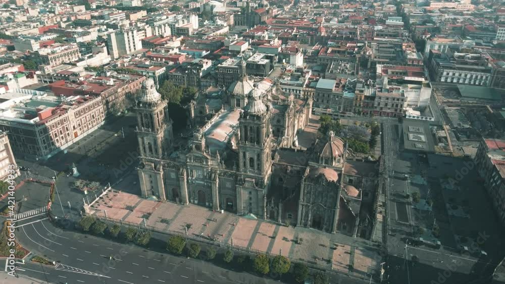 Rotational aerial view of Mexico city Main church, Cathedral Rotational aerial view of Mexico city Main church, Cathedral
