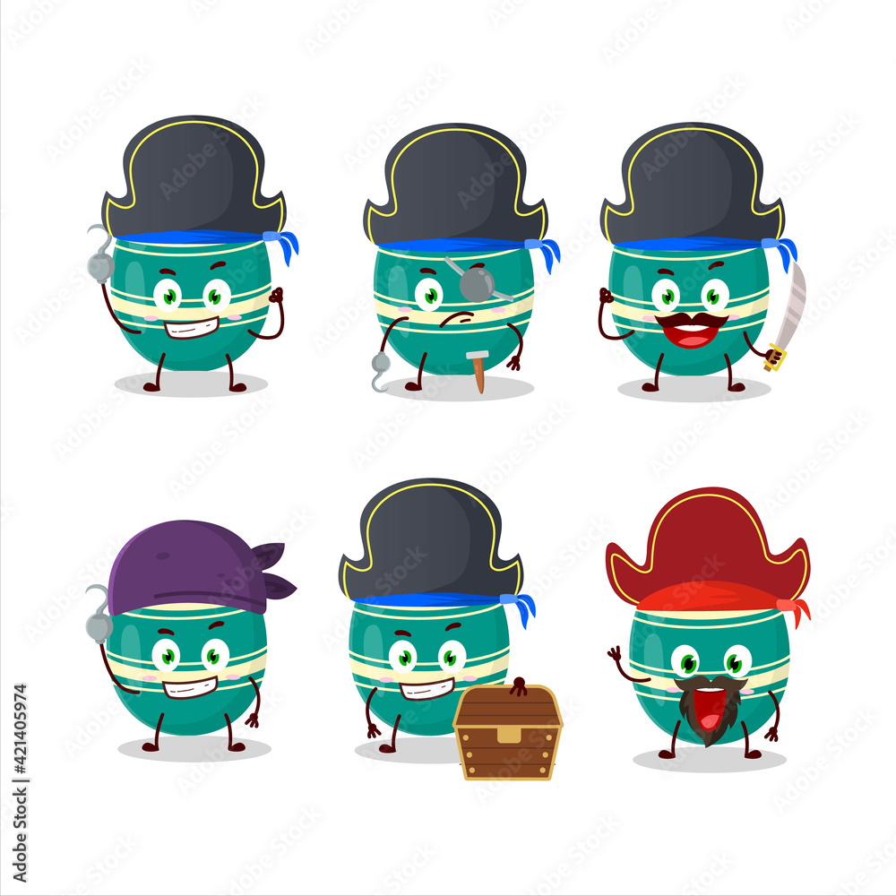 Cartoon character of teal easter egg with various pirates emoticons Cartoon character of teal easter egg with various pirates emoticons