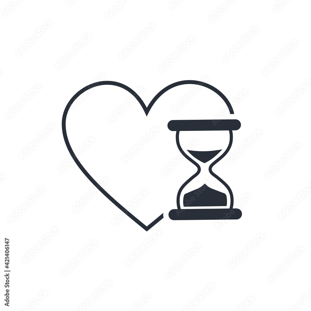 Heart and clock. Vector linear icon illustration isolated on white background. Heart and clock. Vector linear icon illustration isolated on white background.