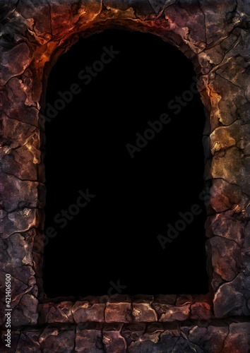 Stone arch frame/ Illustration vertical frame with stone arch and steps. Digital painting