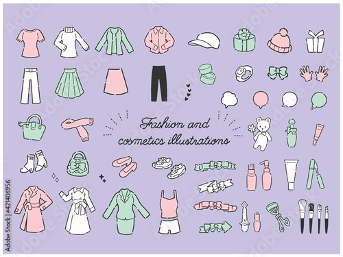 手描きシンプルで可愛い女性のアパレル用品のイラスト素材