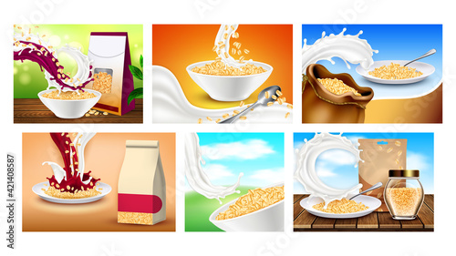 Oatmeal Breakfast Promotional Posters Set Vector