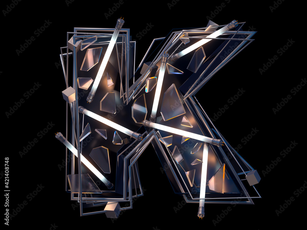 Abstract White Neon Font. Letter K. 
