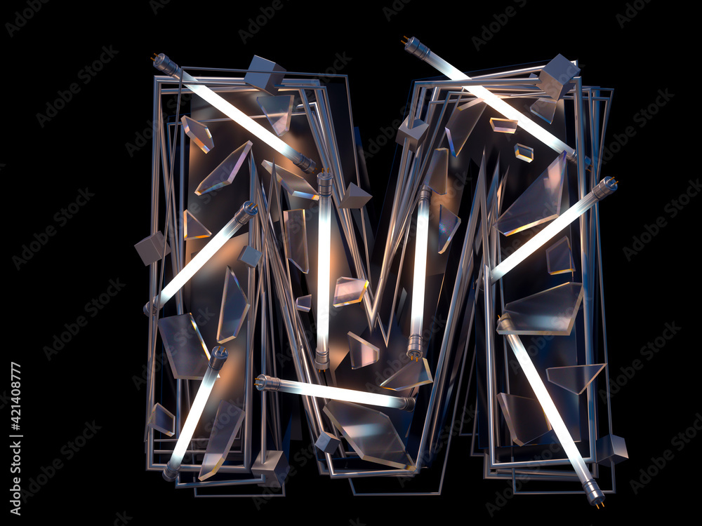 Abstract White Neon Font. Letter M. Abstract White Neon Font. Letter M.