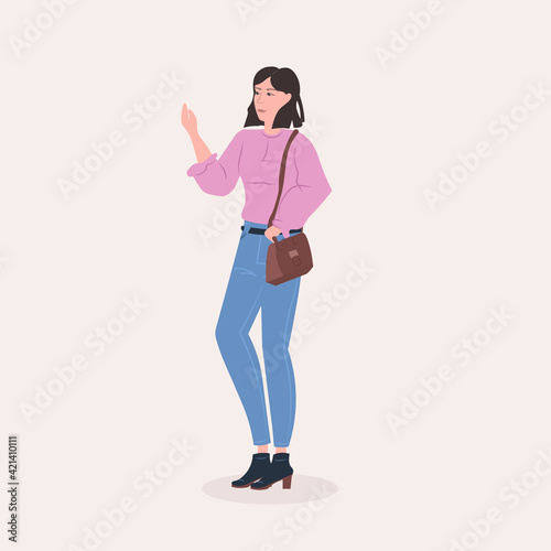 beautiful woman standing pose female cartoon character in fashion clothes full length flat