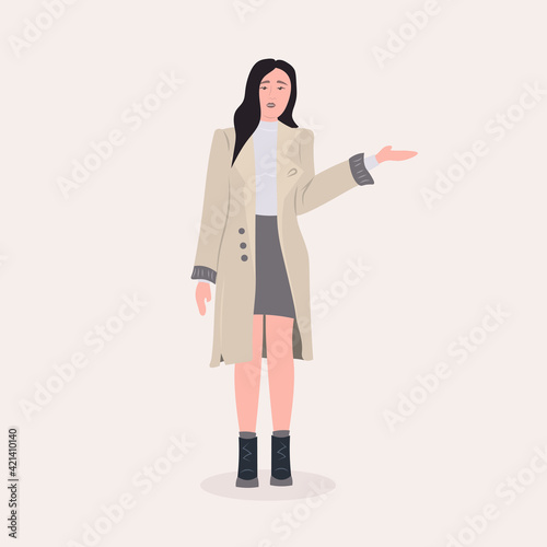 beautiful woman standing pose female cartoon character in fashion clothes full length flat