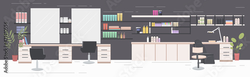 modern hair and manicure salon with chairs mirror and furniture beauty salon interior horizontal