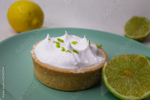 Lemon pie in a green dish