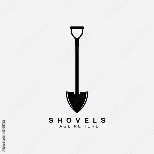 Shovel icon isolated on white background. Gardening tool. Tool for horticulture  agriculture  farming. Logo design template element. Vector Illustration