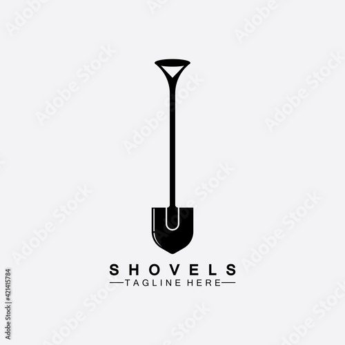 Shovel icon isolated on white background. Gardening tool. Tool for horticulture agriculture farming. Logo design template element. Vector Illustration