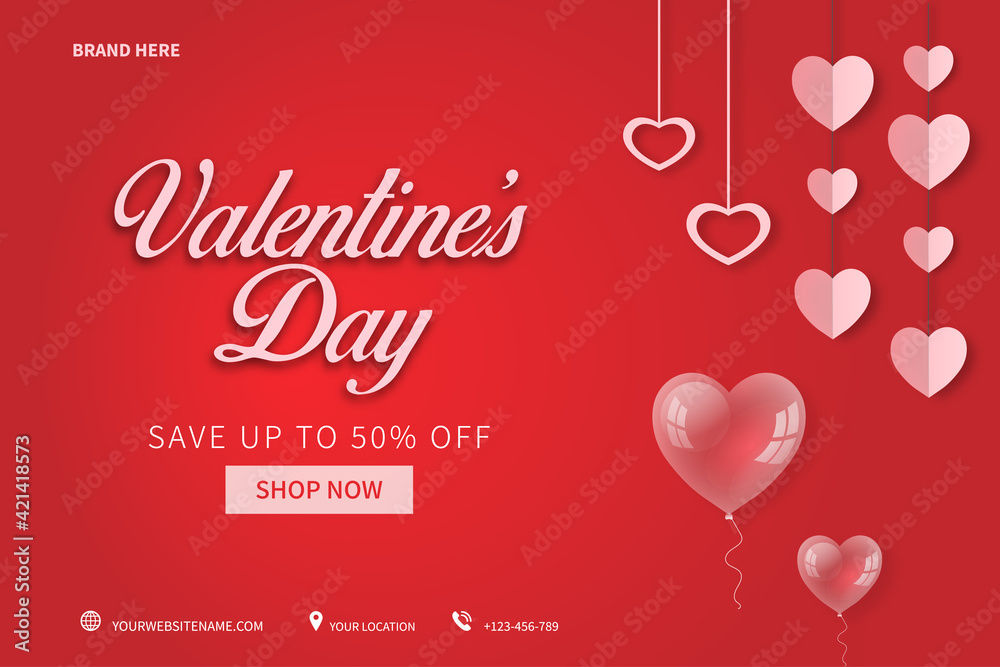 Realistic valentine's day sale poster or banner with many sweet hearts on red background concept. promotion and shopping template design vector illustration