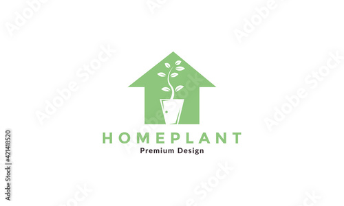 home  with plants pots gardening logo vector symbol icon design illustration