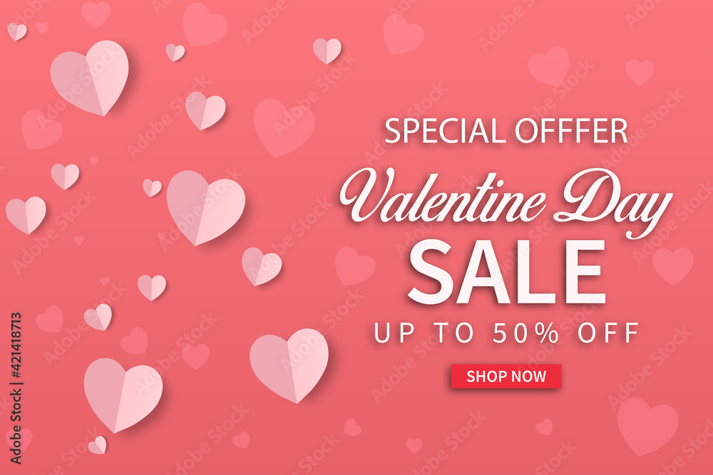 Realistic special offer valentine's day sale banner with concept. promotion and shopping template design vector illustration