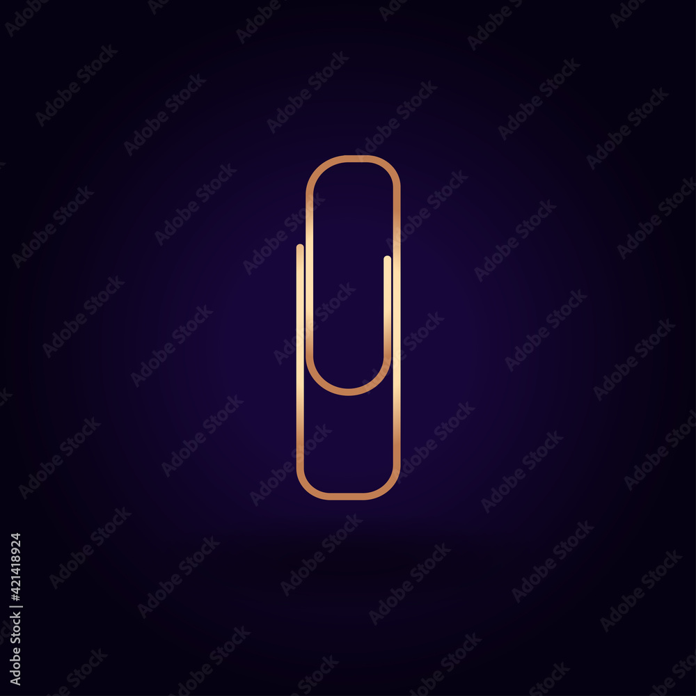 Gold paper clip icon. Vector illustration isolated on a blue background. School topics. Gold paper clip icon. Vector illustration isolated on a blue background. School topics.